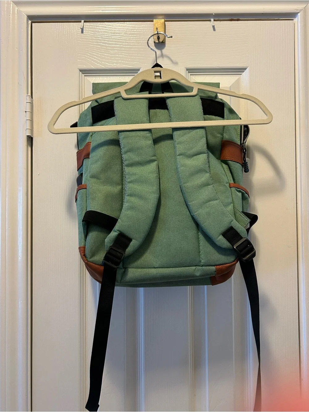 Modoker Sage Green Canvas Backpack with Brown Trim